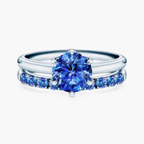 Obrączki The Journey: białe złoto, niebieski szafir, półokrągłe, 2 mm i 3 mm